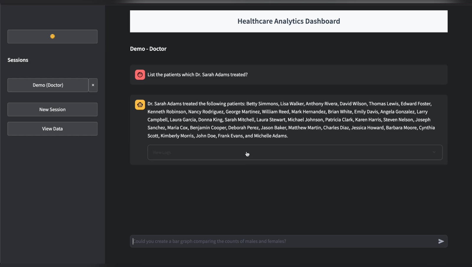 Healthcare Analytics Dashboard screenshot